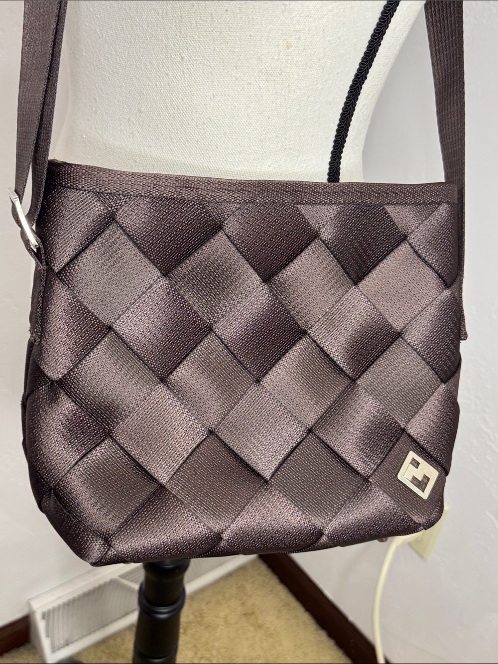 Maggie Bags Chocolate Brown Woven Crossbody Bag
